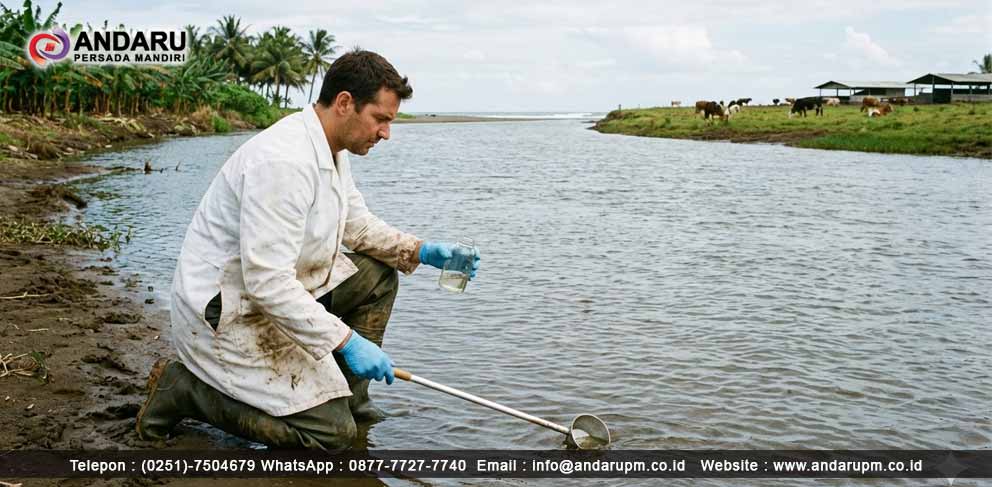 Ilustrasi pengambilan sampel air untuk uji nitrat Pengambilan sampel air untuk pengujian nitrat.