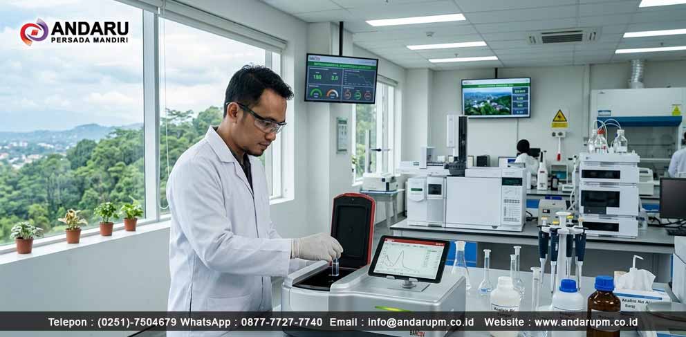Ilustrasi pengujian NO2 pada udara menggunakan spektrofotometer di dalam laboratorium Pengujian NO2 pada udara menggunakan spektrofotometer