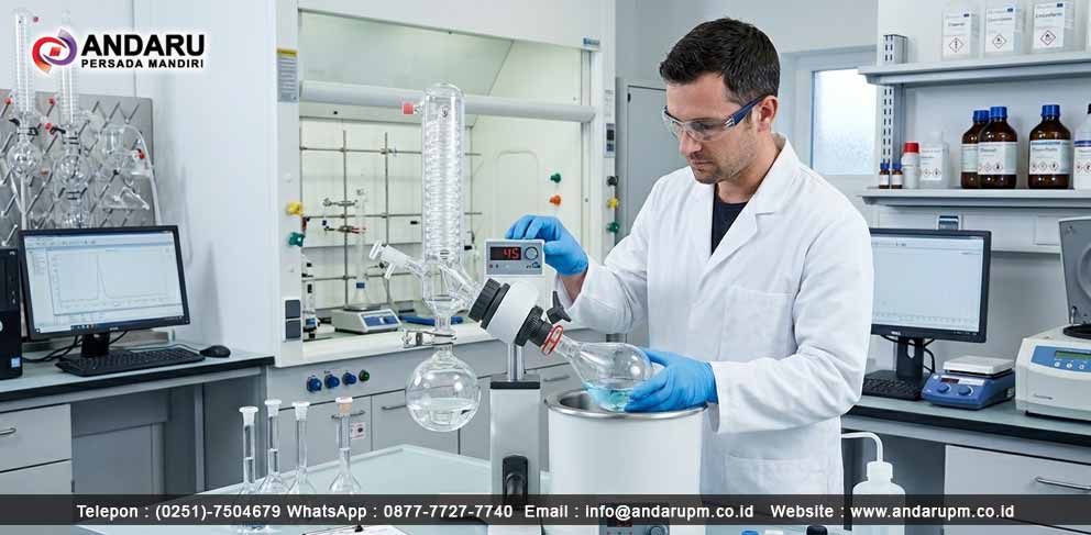 Ilustrasi penggunaan rotovap dalam pengujian klorpirifos Peran Rotovap atau Rotary Evaporator dalam Pengujian Klorpirifos