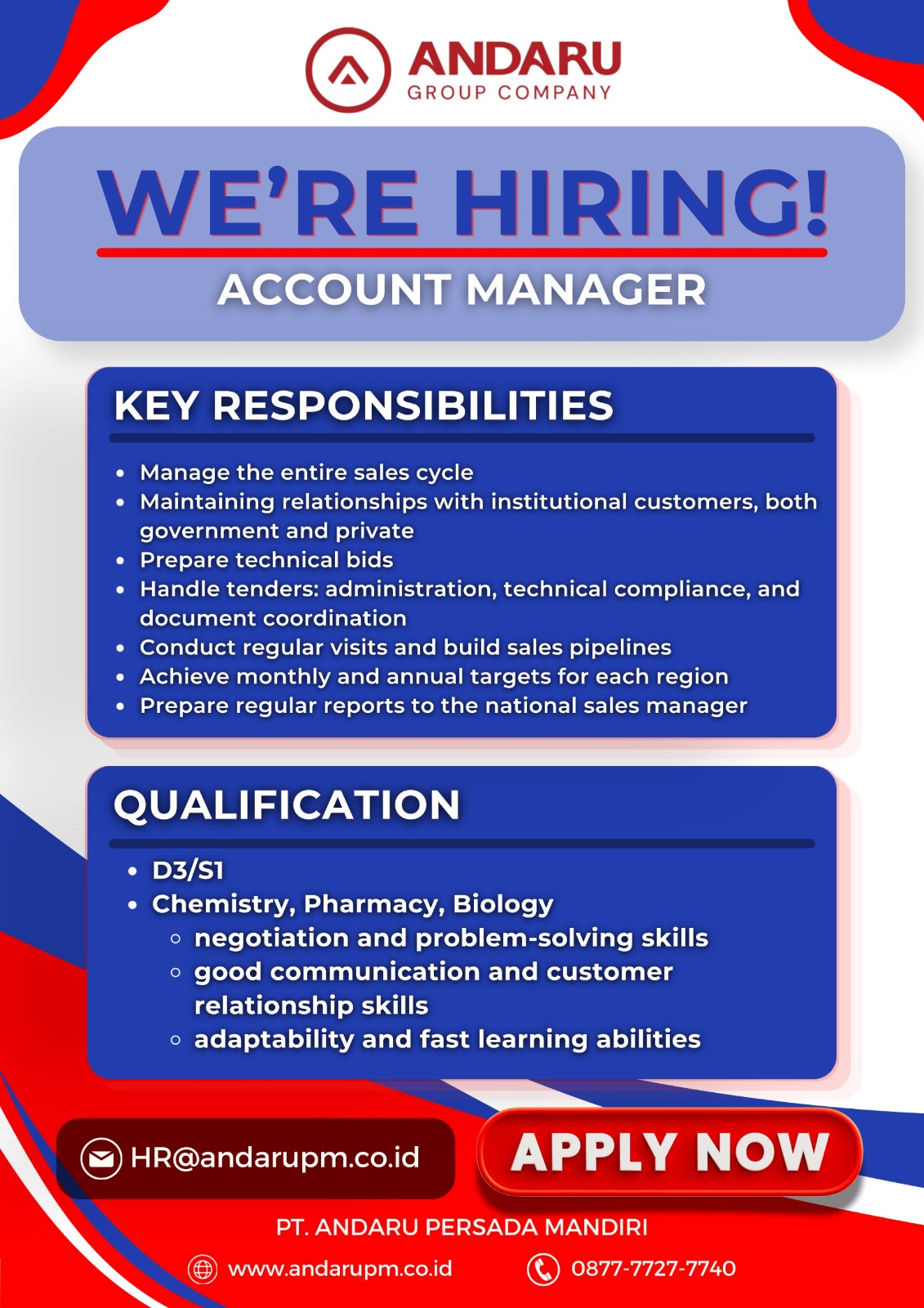 Lowongan Kerja Account Manager Bogor 2026 - PT. Andaru Persada Mandiri