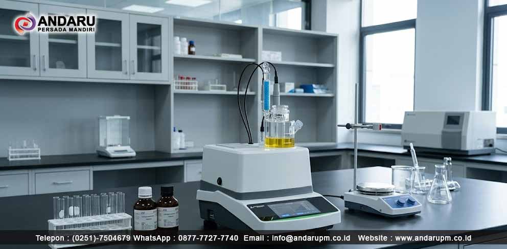Ilustrasi alat karl fischer ditempatkan di laboratorium Karl Fischer dan Penggunaannya